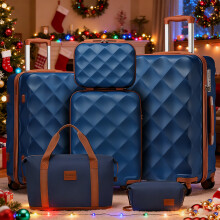 6Pcs Travel Set ABS Hard Shell Suitcase &36L Travel Bag Clutch Bag