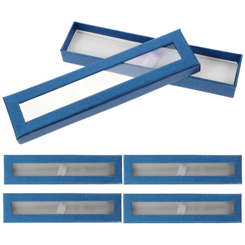 5Pcs Durable Paper Pen Gift Boxes Blue Pen Container with Clear Window 1