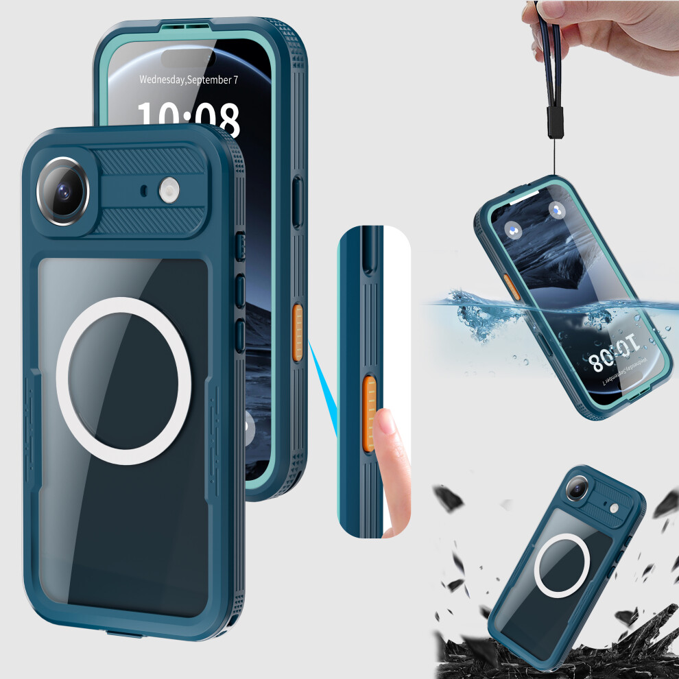 For Iphone 17 Air 360Â° Full Body Waterproof Phone Case Blue 5061060502779