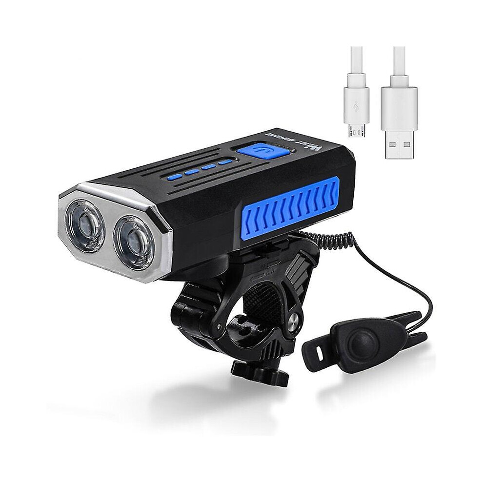 Kikidex (As Show, One Size) Usb 1000 Lumens Bike Light 360 Rotating Base With Horn Bicycle Headlight Cycling Equipment - Blue