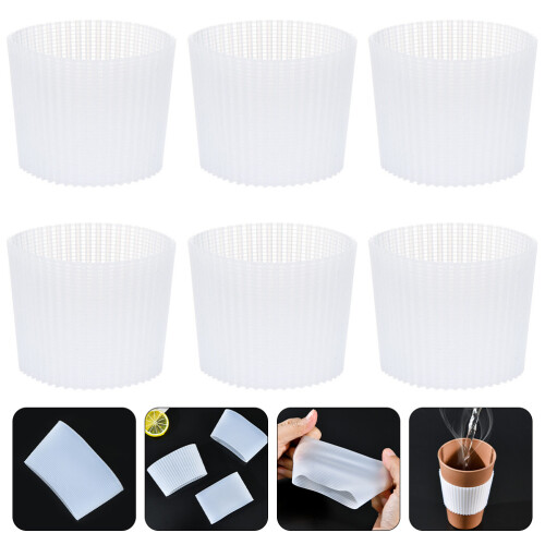 6Pcs Silikonmuggtäcke, Halkfritt Ställ, Keramik, Vit 2