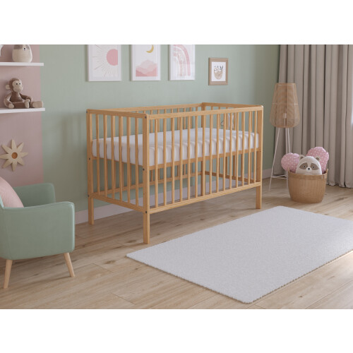 Asher Cot Bed 120x60cm with Mattress (Natural Pine)