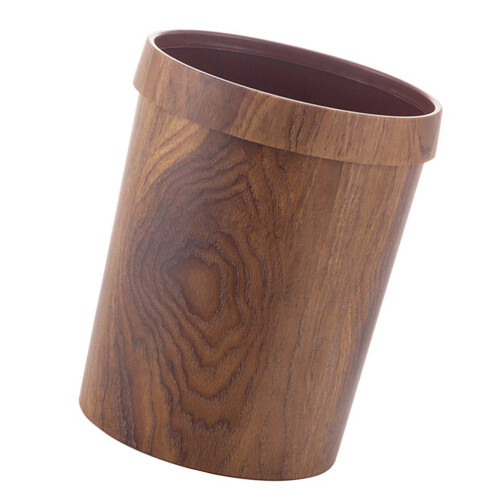1Pc Light Brown Plastic Retro Trash Can for Home Kitchen Living Room 2