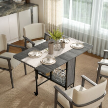HOMCOM Mobile Drop Leaf Dining Table on Wheels with Storage Shelf Grey