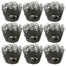 60Pcs Muffinspapper Svart Med Utskurna Mönster Hög Temperaturmotstånd