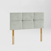 (Single Grey)3ft Plush Velvet Lined & Buttoned Headboard