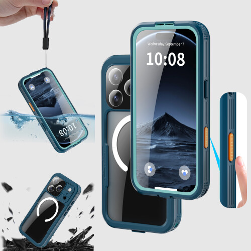 For iPhone 17 Pro 360° Full Body Waterproof phone Case Blue 1