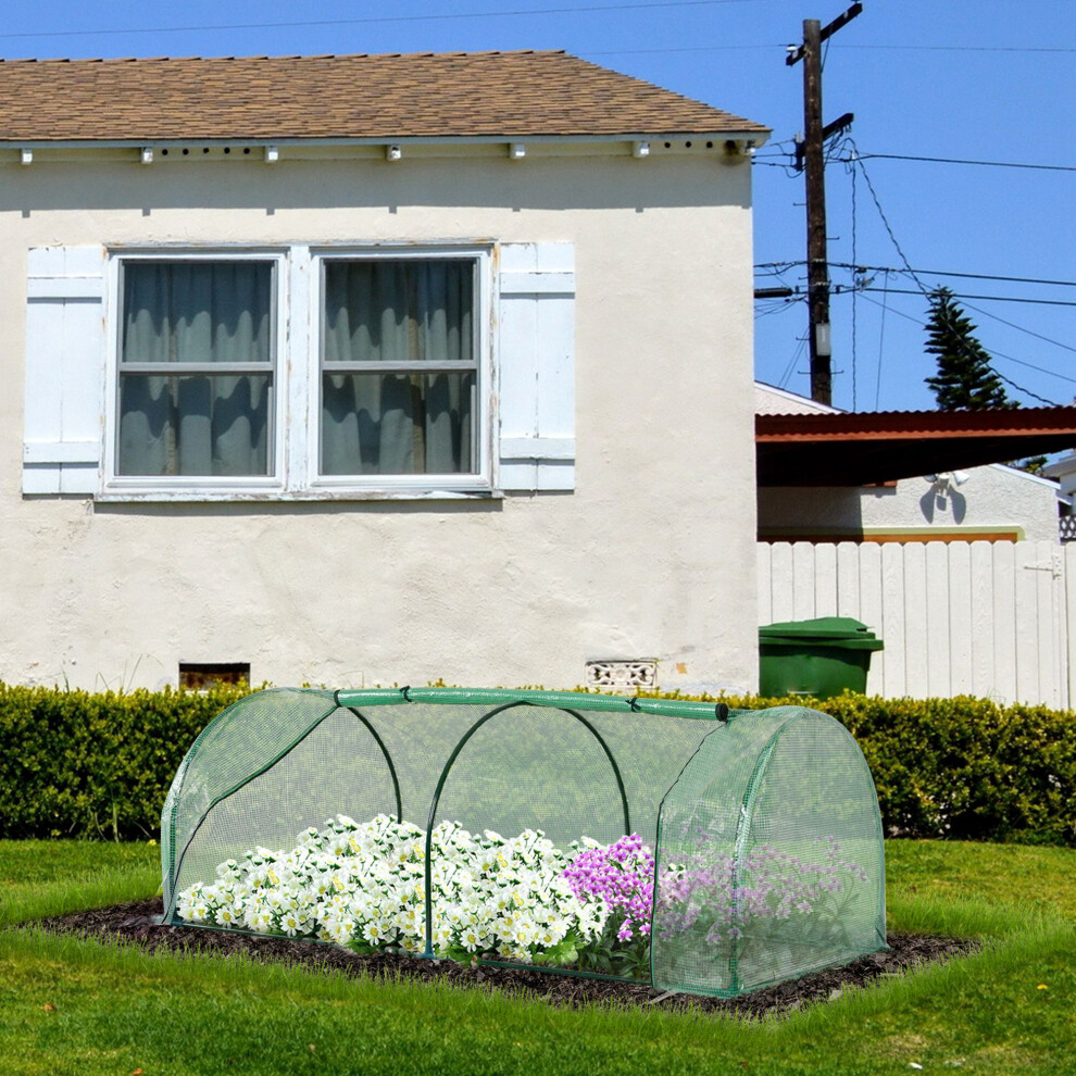 Outsunny Tunnel Greenhouse Grow House Steel Frame Pe Green 200X100x80 Cm