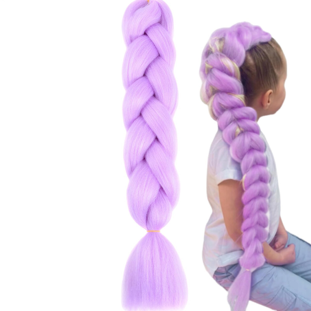 Purple Hair Extensions Pre-Stretched Synthetic Braiding Hair Lavender Cosplay Props Accessory Women Girls Kids Adults