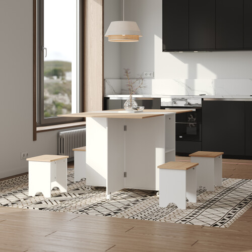Living And Home Drop Leaf Dining Table Set with 4 Stools 1