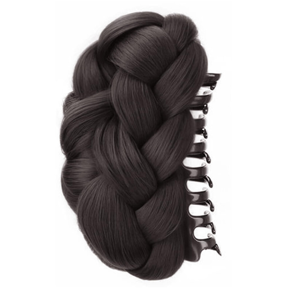 Unisex Natural Looking Twisted Braided Bun Hairpiece For Women, Synthetic Hair, Comfortable Claw Clip, Formal Events