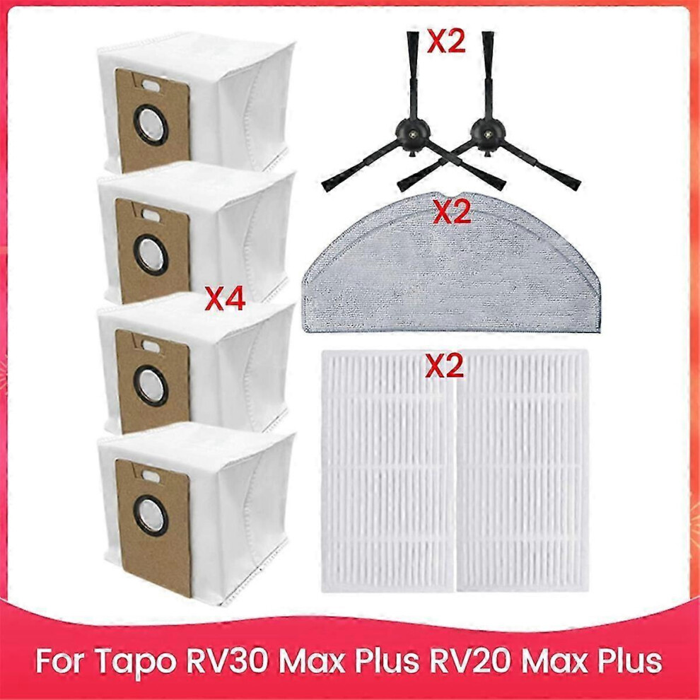 Kikidex (As Show, One Size) For Tapo Rv30 Max Plus Rv20 Max Plus Replacement Side Brush Hepa Filter Mop Cloth Dust Bags