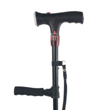 Double Handle Cane with Alarm LED Light, Adjustable Aluminum Crutch for Elderly
