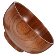 Coffee Round Wooden Bowl Wood Noodle Rice Serving Bowl