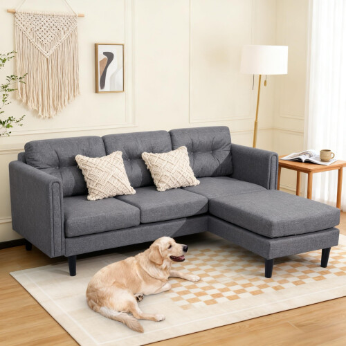 Alivio Modern L-Shaped Sectional Sofa with Movable Chaise (Grey)