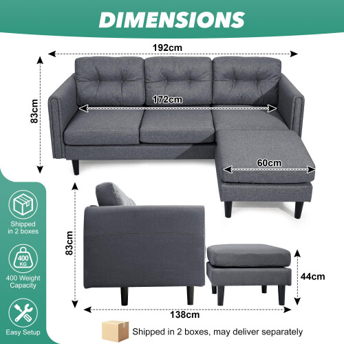 Alivio Modern L-Shaped Sectional Sofa with Movable Chaise (Grey) 1