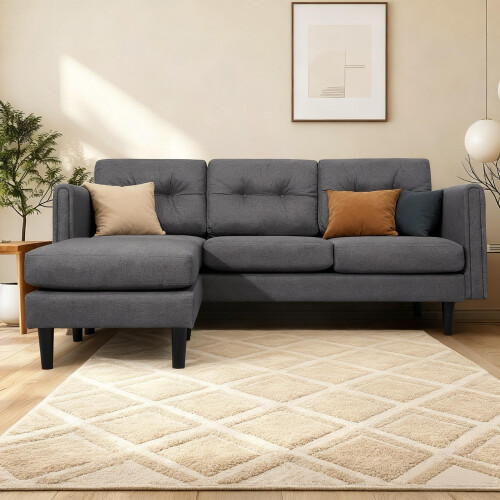 Alivio Modern L-Shaped Sectional Sofa with Movable Chaise (Grey) 2