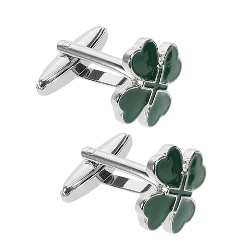 Två Gröna Blad Manchettknappar Shamrock Önskar Legering