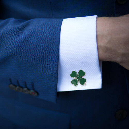 Två Gröna Blad Manchettknappar Shamrock Önskar Legering 2