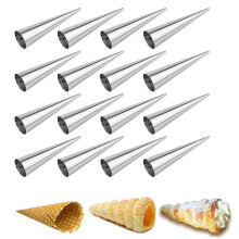 (Silver, one-size) 16pcs Stainless Steel Cream Cone Shaped Pastry Mold, Non-stick Croissant Mold, Practical Kitchen Baking Tools for Home Use