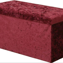 (Crushed Red) Premium Plush and Crushed Velvet Foldable 1 or 2-seater Diamante Ottoman Storage Cube Toy Box Chest Room Household Organiser