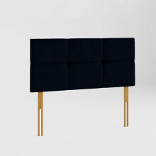 (Small Double Black)4ft Plush Velvet Lined & Buttoned Headboard