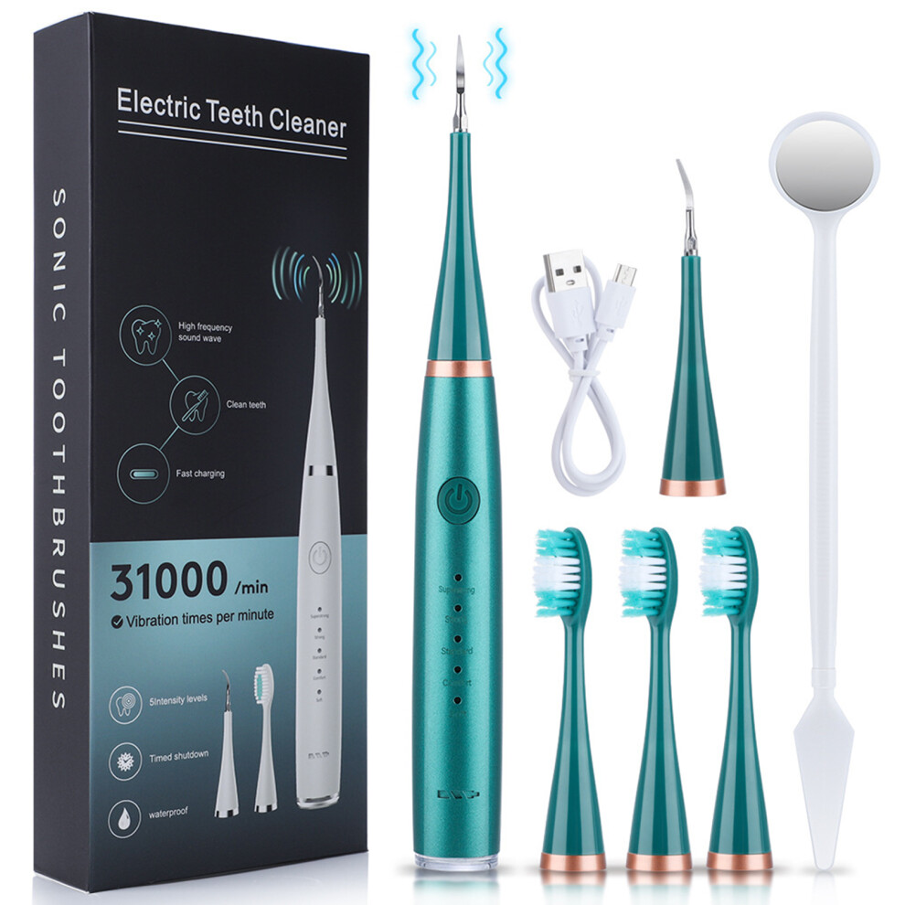6-in-1 Ultrasonic Electric Teeth Cleaner Portable - White, Green, Black