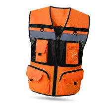 High Visibility Fluorescent Safety Vest with Reflective Strips, Zip Pocket, Mesh, M Size