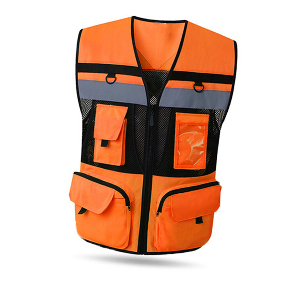 High Visibility Fluorescent Safety Vest With Reflective Strips, Zip Pocket, Mesh, M Size 9491356729003