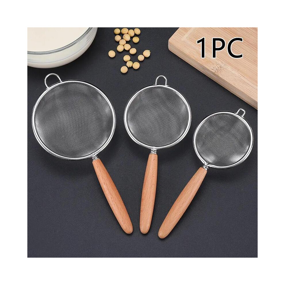 (Silver, S) Stainless Steel Strainer with Wooden Handle, 1 Count Long Handle Colander, Strainer Scoop for Kitchen Cooking, Household Kitchen Products-image-OPC-PMJCVVN-NEW