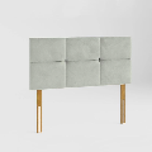 (Small Double Grey)4ft Plush Velvet Lined & Buttoned Headboard