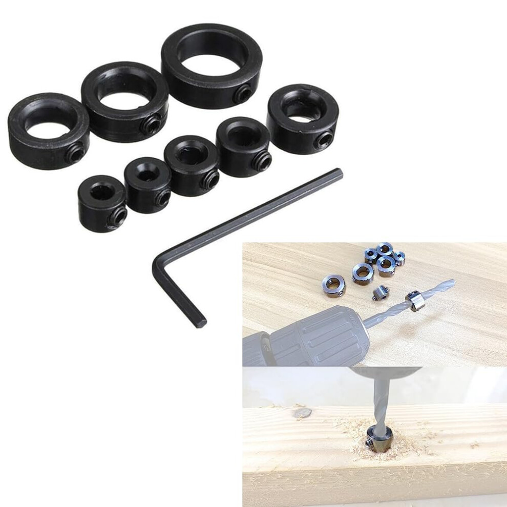 Drill Stop Kit 8Pcs Bit Collar Depth Stopper Set With Hex Wrench For Drill Positioning 9067246430566