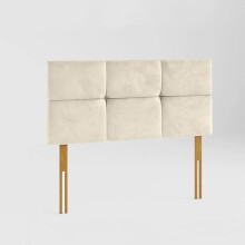 (Small Double Cream)4ft Plush Velvet Lined & Buttoned Headboard