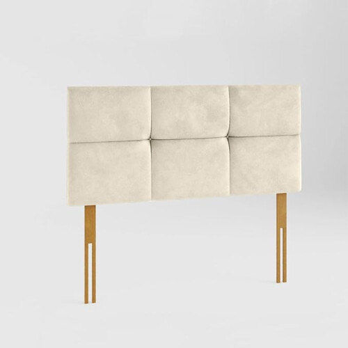 (Small Double Cream)4ft Plush Velvet Lined & Buttoned Headboard