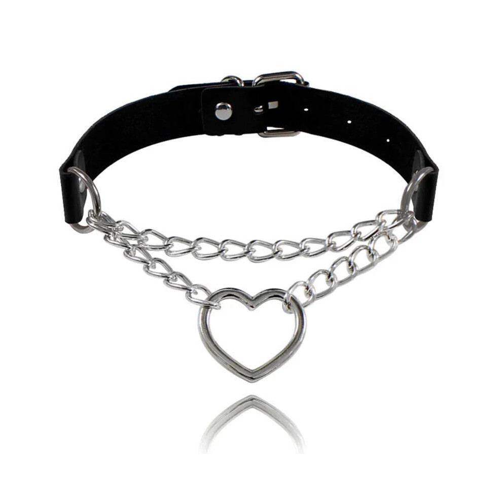 Black Pu Leather Punk Heart Choker Necklace Buckle Collar Bdsm Bondage Choker For Women