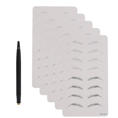 (Style 02) 5x Verdickte beidseitige Microblading-Übungshaut schwarz Stift 01