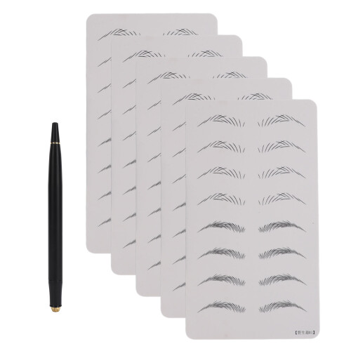 (Style 01) 5x Verdickte beidseitige Microblading-Übungshaut schwarz Stift 01
