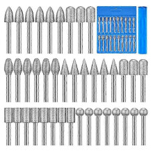 (As show, One size) 40 Pieces Diamond Burr Bits Stone Carving Set for Tool with 1/8 Inch for Polishing Engraving Stone