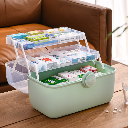 Large Plastic Multi-Layer Medicine Storage Box, Green, Household Organizer 2