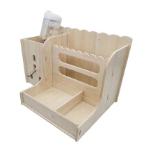 Wooden Rabbit Feeder With Water Bottle, Floor Cage Feeder For Guinea Pigs Hamsters Chinchillas Easy To Install And Clean
