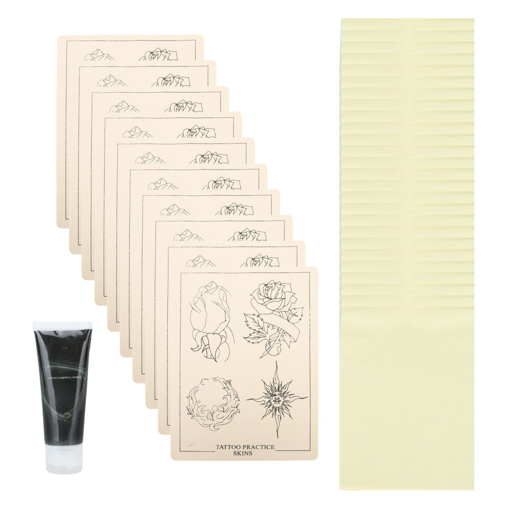 (Rose Practice Skin) 10PCS Tattoo Practice Skins 25PCS Transfer Paper 50ml Gel Beginners