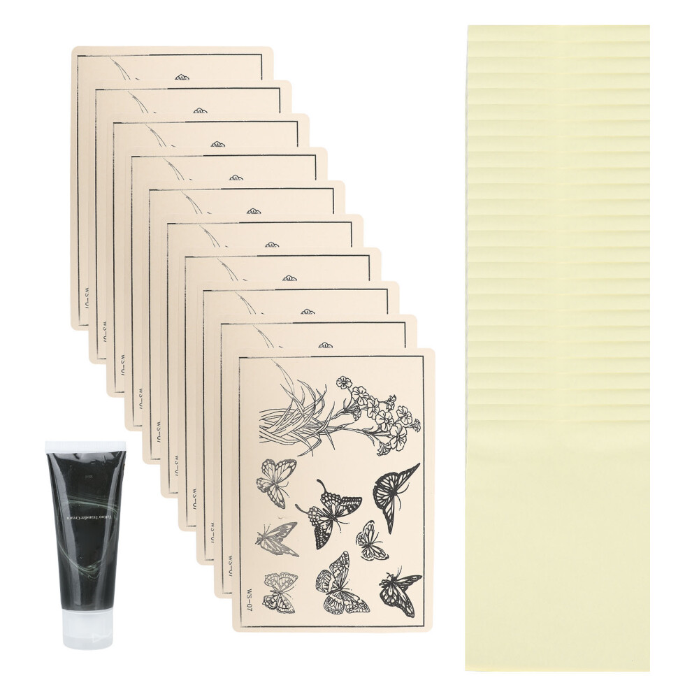(Butterfly Practice Skin) 10PCS Tattoo Practice Skins 25PCS Transfer Paper 50ml Gel Beginners