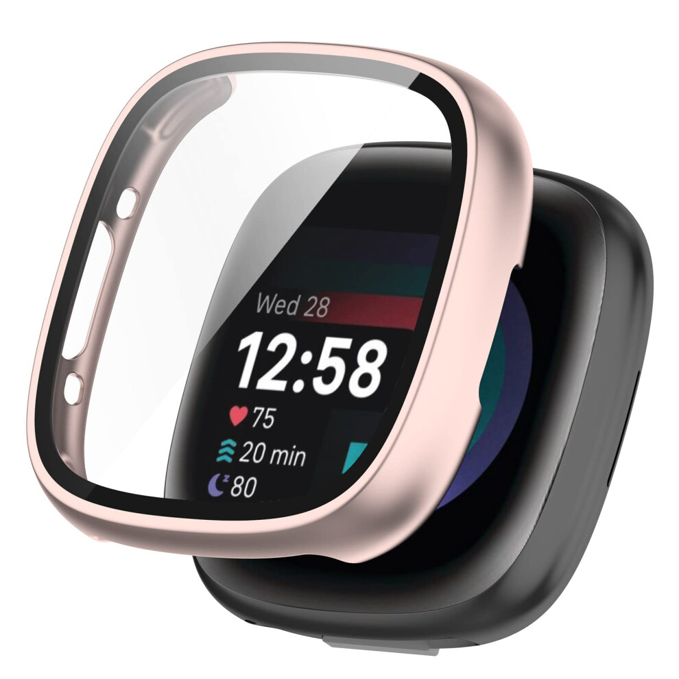Watch Case Compatible For Fitbit Sense 2 And Versa 4, 2 Pack Pc Bumper With Tempered Glass Protector, Rose Gold 9105992820504