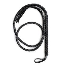 (As show, One size) 1.9m Bull Whip Leather And Suede Braided Tails Equestrian Horse Whips (black)-E