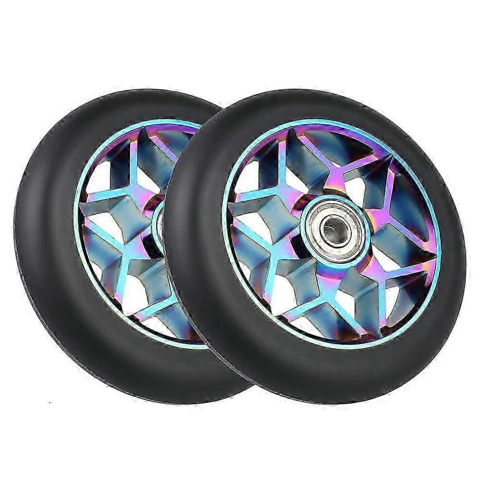 Kikidex (As Show, One Size) 2 Pcs Scooter Accessories 110Mm Scooter Wheels Colorful Pu Wheels Thick Stunt Car Wheels With Beari