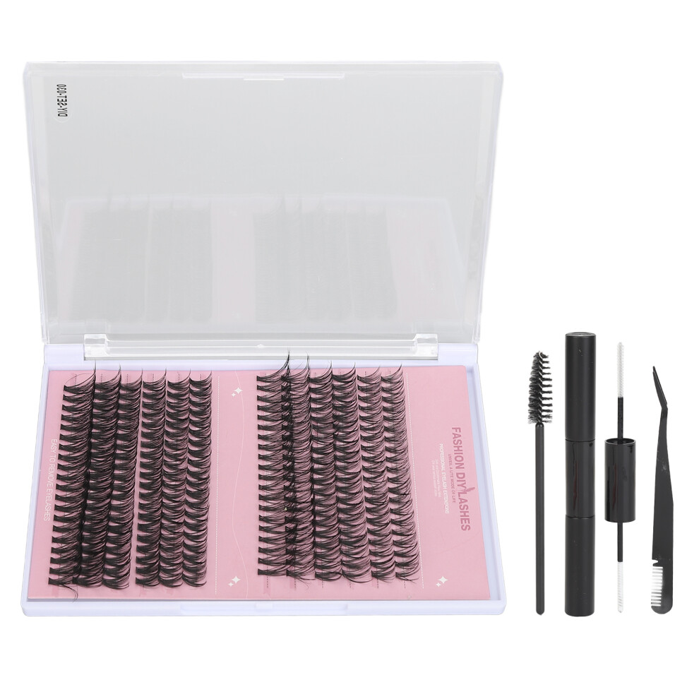 (Black) 240pcs DIY Lash Extension Kit 10-16mm D Curl Clusters Bond Tweezers