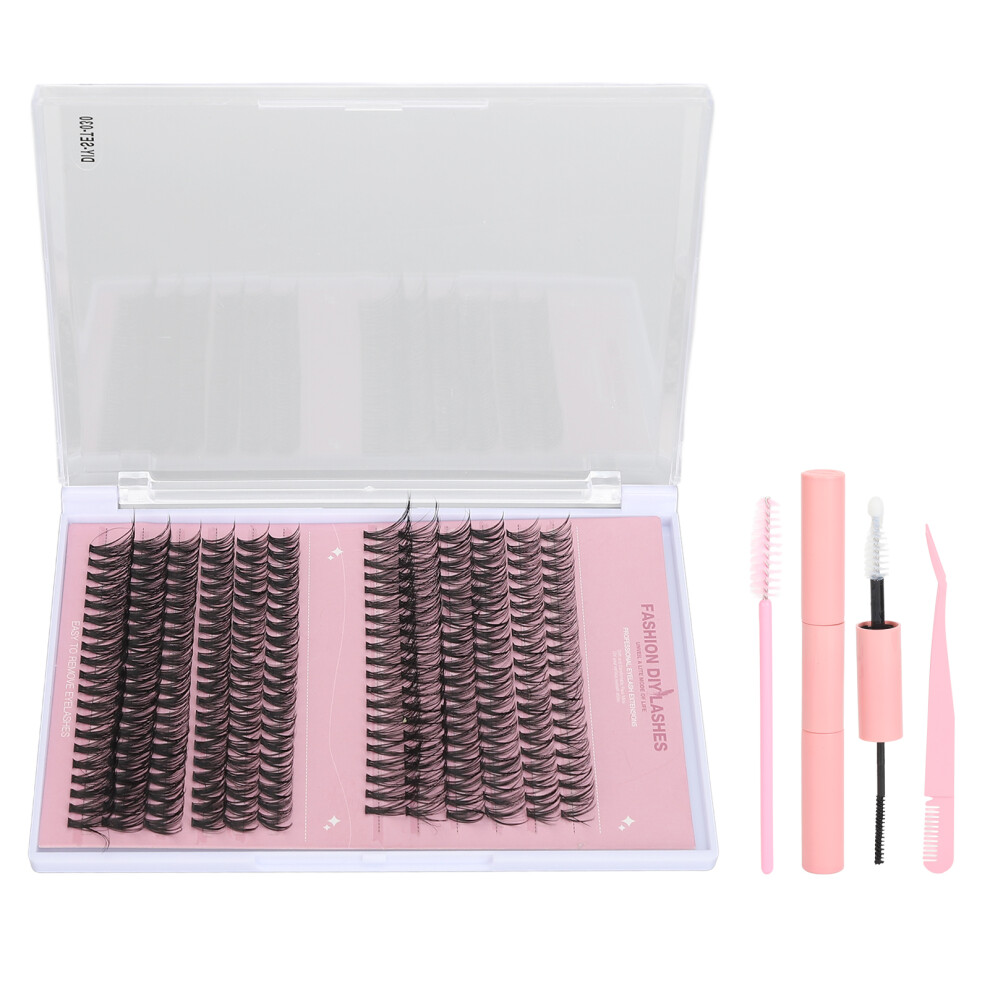 (Pink) 240pcs DIY Lash Extension Kit 10-16mm D Curl Clusters Bond Tweezers