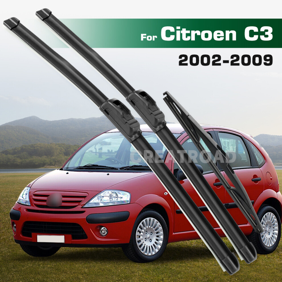 (3Pcs) Wiper Lhd&Rhd Front & Rear Wiper Blades Set For Citroen C3 2002 - 2009 Windshield Windscreen Window Brushes 6935159278915