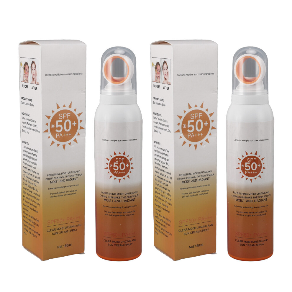 2pcs 150ml SPF50+ Waterproof Sunscreen Spray Moisturizing