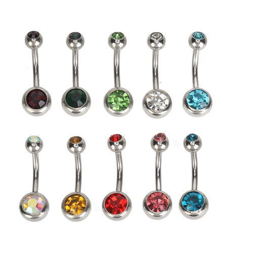 10x bunte Strass-Nabelringe aus Edelstahl